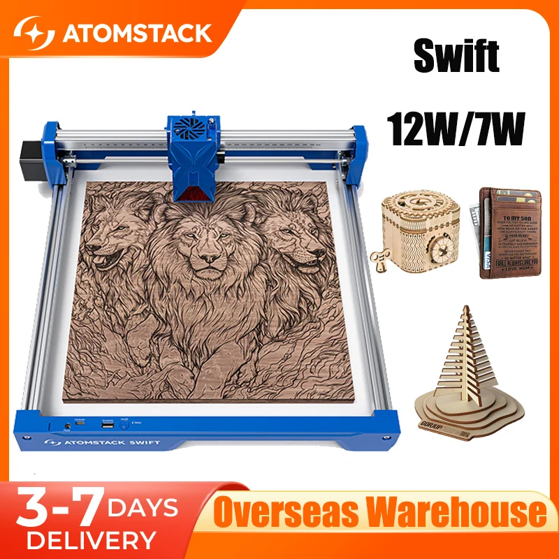 ATOMSTACK SWIFT Macchina per incisione laser portatile 12W 7W Incisore laser Strumenti per la lavorazione del legno Tag per cani fai da te Metallo acrilico 300 * 300mm