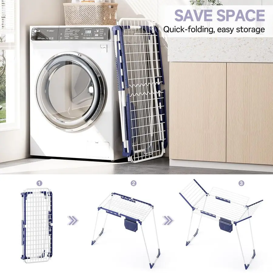رف تجفيف الملابس، رف تجفيف قابل للطي، مساحة كبيرة، رف غسيل مجنح مع مشابك جورب لتعليق المناشف، الملابس دكتور