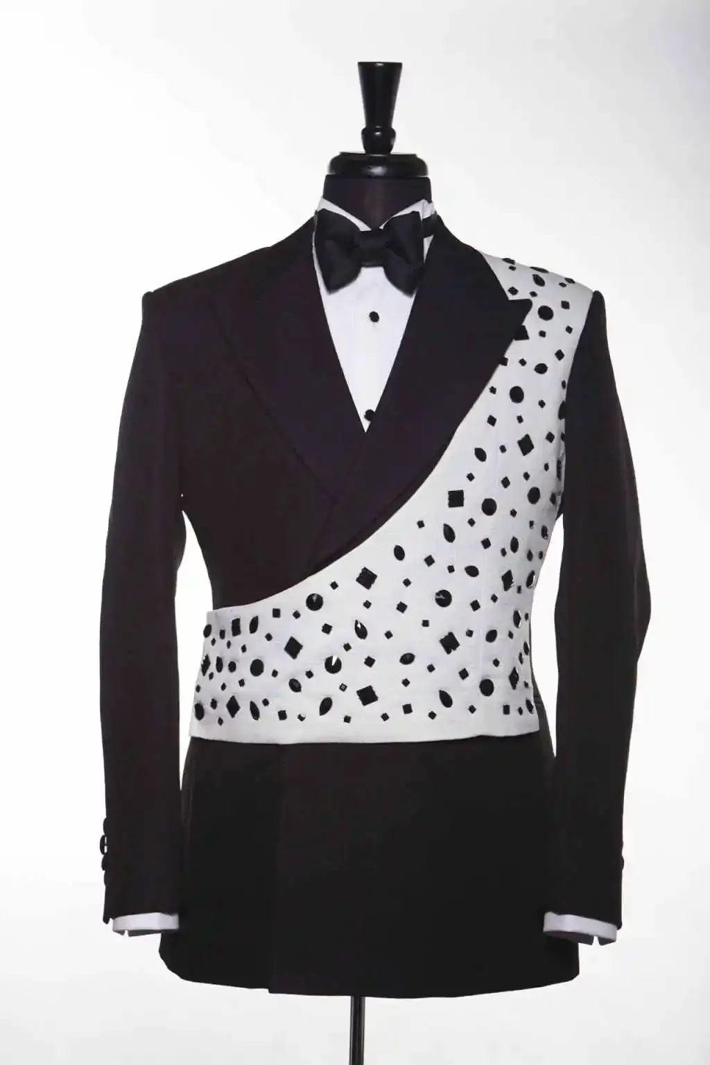 Formal Wedding Men Suits 2 Piece Black Crystals Jacket Pants Sets Double Breasted Male Prom Party Clothing Costume