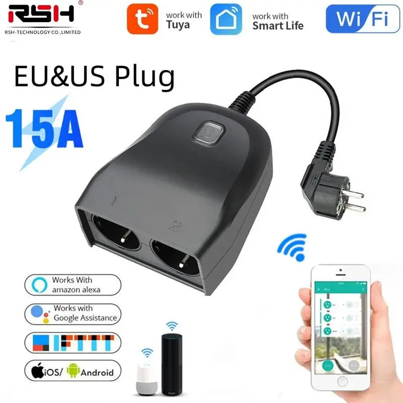 Tuya EU Wifi Smart Power Plug IP44 Waterproof Timer Outdoor Socket Plugs Smart Life APP Voice Remote Control Works With Alexa