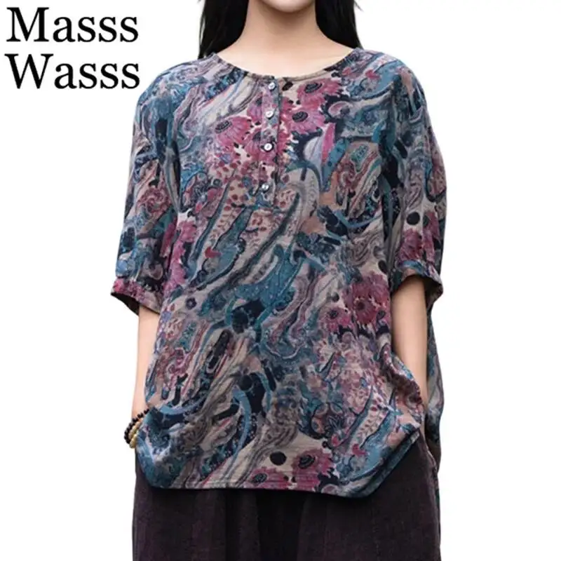 Masss Wasss 2026 Spring Fashion Causal Tee Shirts Womens British Design O Neck Tops Ladies Classic Vintage Loose Luxury Clothes