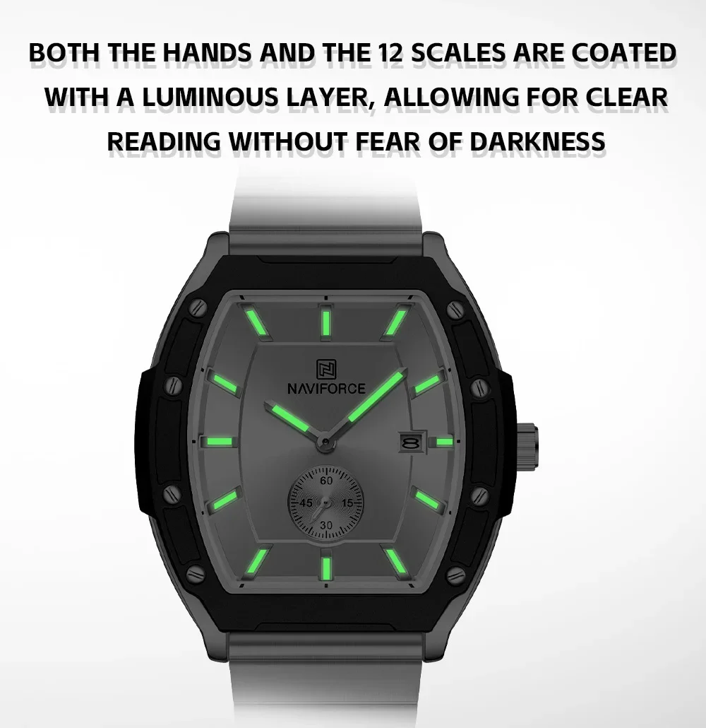 NAVIFORCE NF8068 恋人のファッション高級スポーツクォーツスクエアスチールバンド防水合金クリスタルカジュアルカップル時計