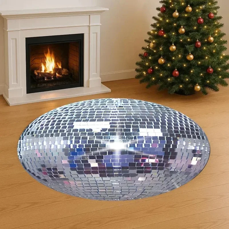 VIKAMA Retro Disco Mirror Ball Rug Non-Slip Noise-Reducing Rug for Bedroom Entrances Bed Sides Living Room Sofas and Home Decor