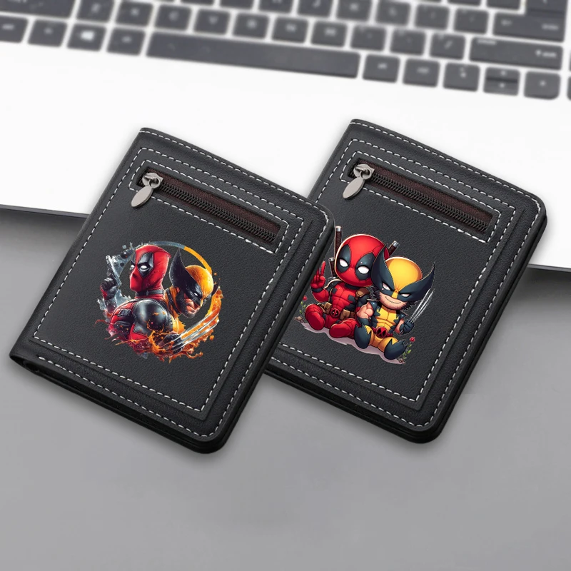 

Deadpool Wolverine Men Wallets Zipper Coin Purse Bank Card Billfold Movie Cartoons Driver License ID Cards Cover Woman Kids Gift