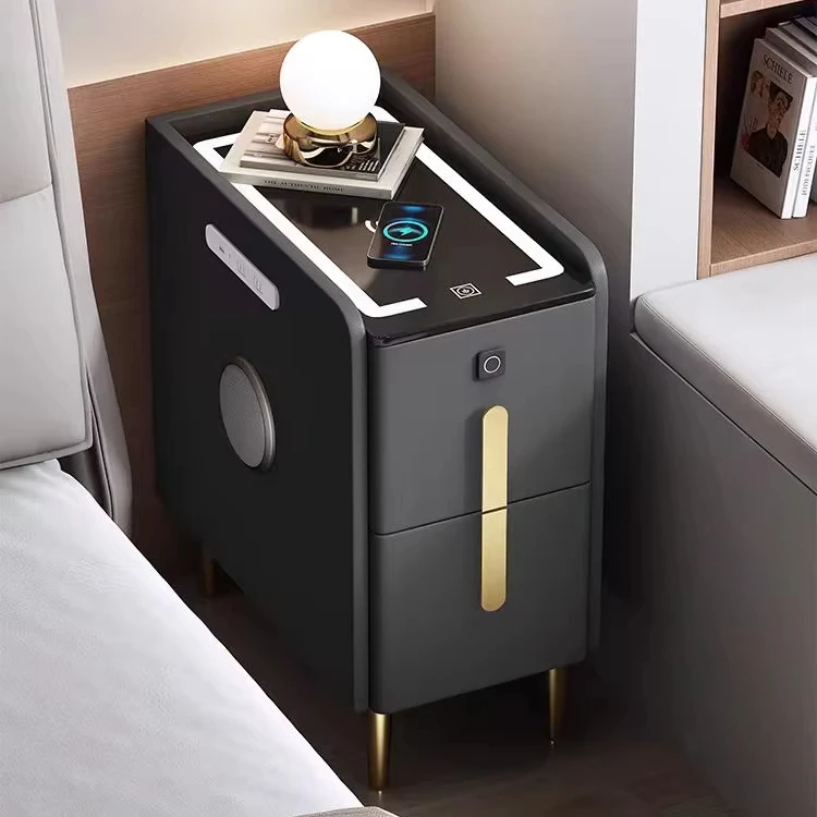 

￥%2025 Modern Cheap Wholesale Smart Nightstand LED Wireless Charger 3 Drawers Bedside Table Inteligente