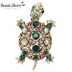 Beaut&Berry Sparkling Rhinestone Turtle Brooches for Women Unisex Animal Pins Friends Party Gifts Banquet Jewellery Accessories