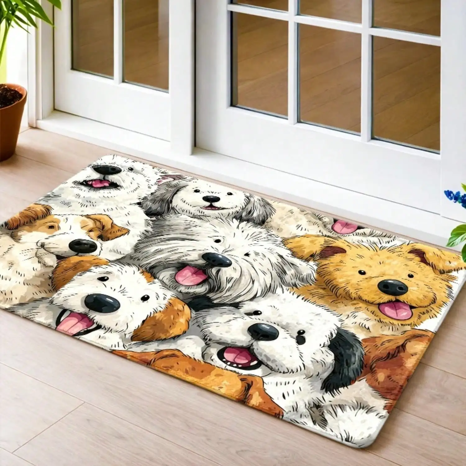 1pc, Cute Dog Flannel Doormat, Non - Slip Rubber Bottom, Durable & Stain - Resistant, Machine Washable, Universal For Living Room, Bedroom, Office, Bathroom