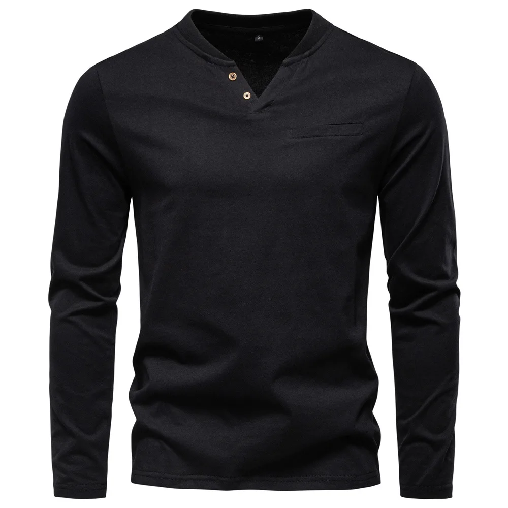 

Autumn New Men's Casual V-neck Long-sleeved T-shirt Slim Base Shirt Pure Cotton T-shirt Top