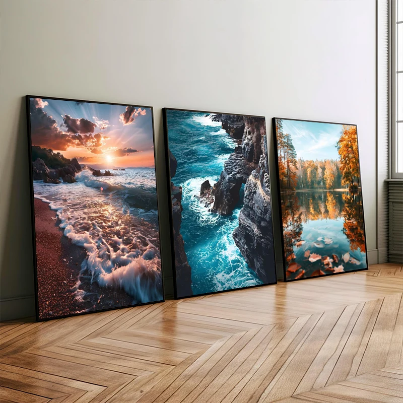 World Natural Scenery Landscape Sea Mountains and Rivers Poster Canvas Painting Wall Art Scenery Pictures Living Room Home Decor
