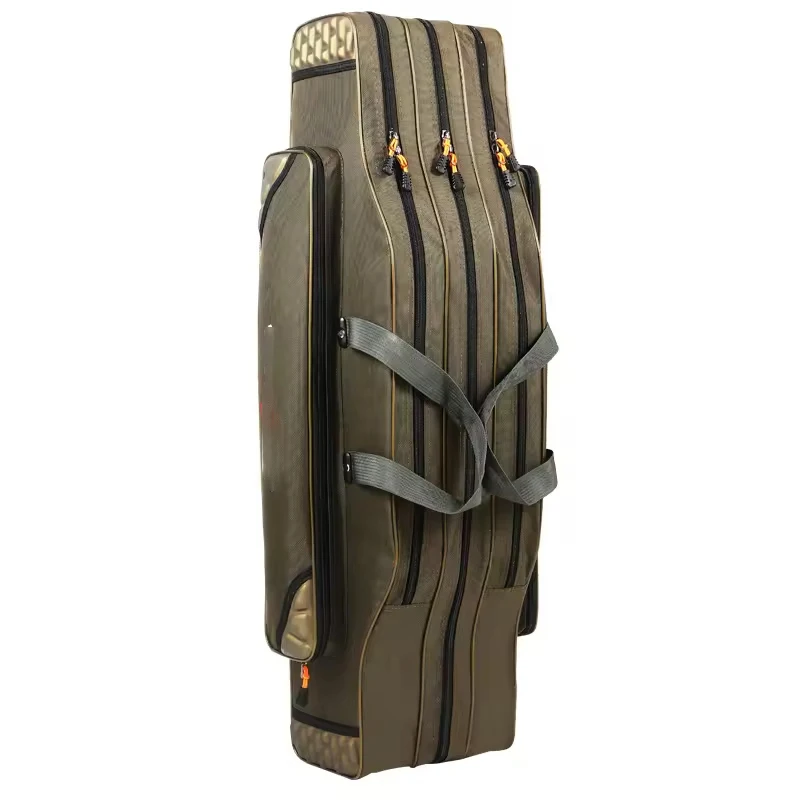 Portable 2/3/4 Layers Thick Canvas 130cm Folding Fishing Rod Handbag with Big Capacity Fishing Tackle Backpack Bag
