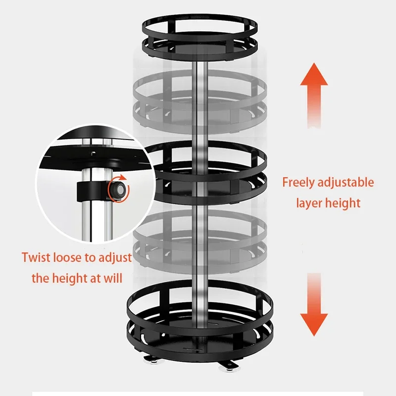 Kitchen Multi-Tier Organiser Spice and Seasoning Bottle Organiser Height Adjustable 360° Swivel Non-Slip Base Sturdy Carbon Ste