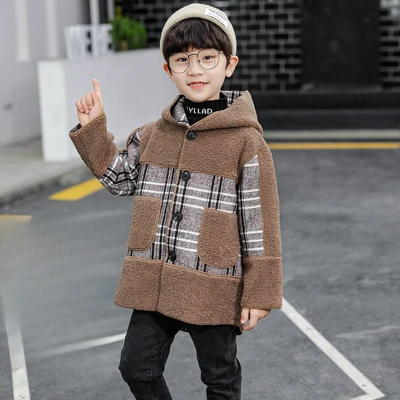 

Новинка 2025 года, зимнее утепленное шерстяное пальто с капюшоном для мальчиков, модное толстое пальто для маленьких мальчиков, зимняя куртка для маленьких мальчиков