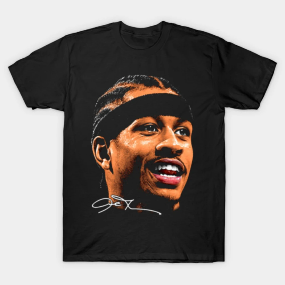 Camiseta Retro de Algodón con Retrato de Allen Iverson para Hombre y Mujer, Camiseta Gráfica Naranja Vintage con Firma para Fanáticos del Baloncesto de la NBA