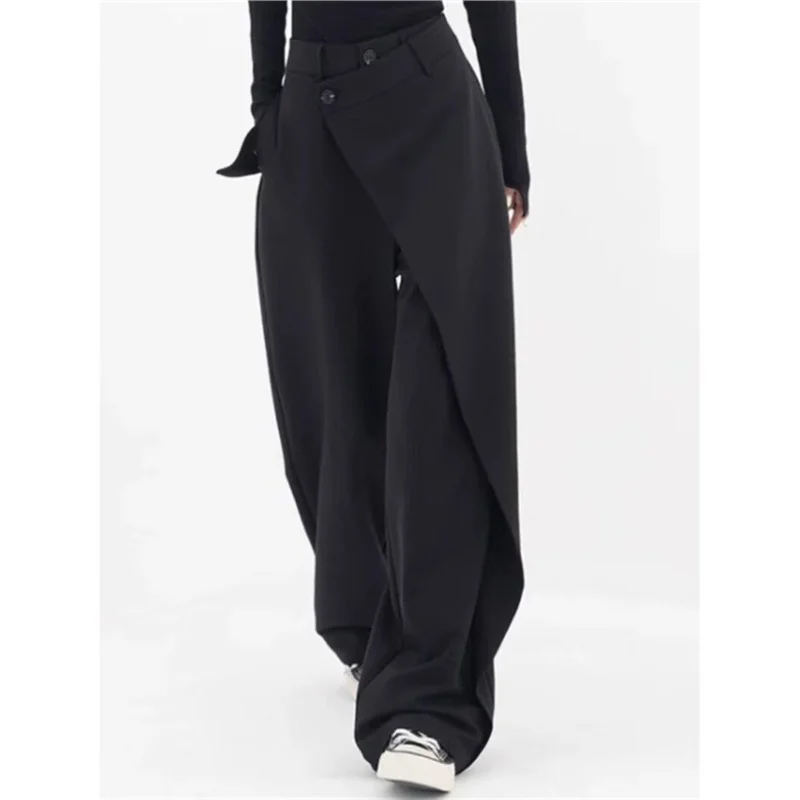 

Дизайнерские брюки-палаццо с эффектом драпировки, повседневные, в пол, весенняя новинка, с высокой талией, длинные брюки для женщин