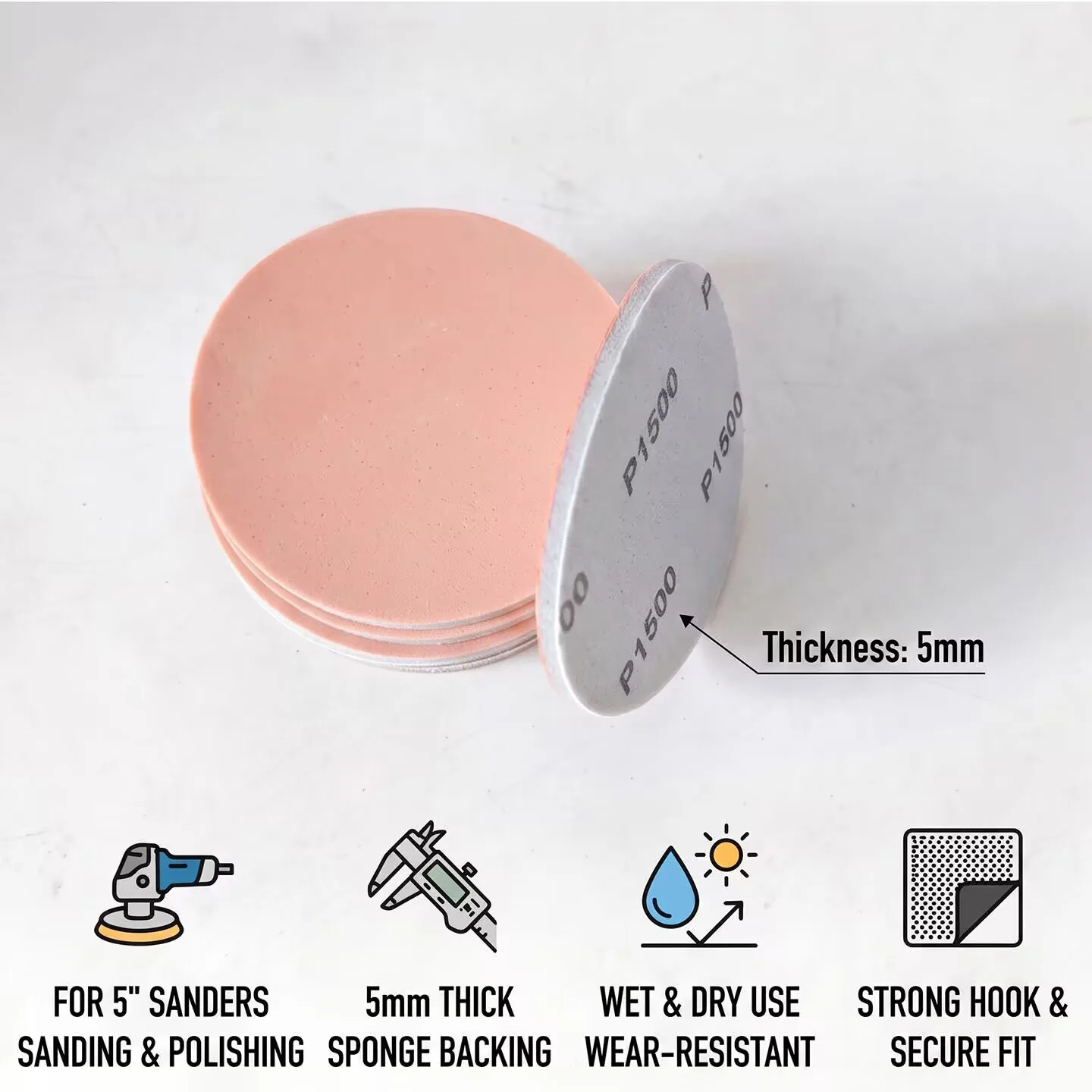 5-inch 6-inch wear-resistant sponge sandpaper car paint surface sanding polishing detailing round flocked self-adhesive elastic