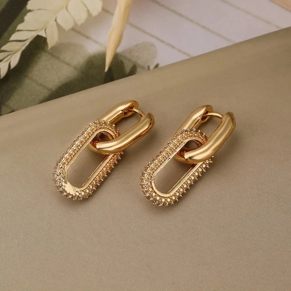 Creative Design Shiny Full of Crystal Geometry Round Hoop Earrings for Women Charm Silver Color Stainless Steel Korean Jewelry