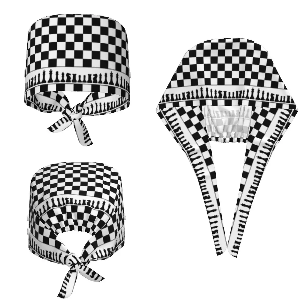 Chess Board Black And White Grid Checkered Scrub Hat Doctor Working Surgical Cap Men Women Adjustable Nursing Caps for Dentist