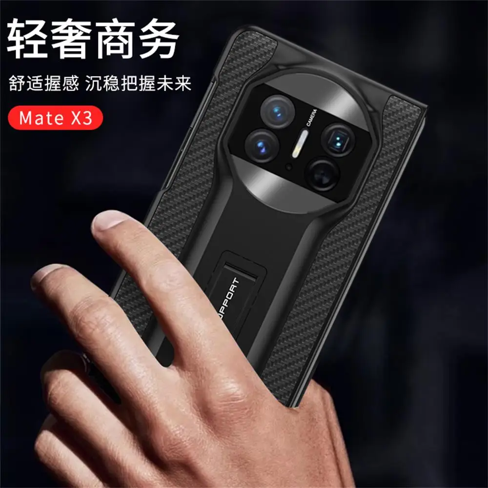 For Huawei Mate X3 Case Ultra Thin Plain Leather Matte Bracket With Tempered Film Folding Shockproof Hard Back Cover Accessories