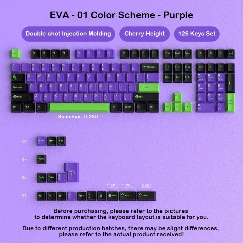 

Набор кейкапов для механической клавиатуры DIY EVA 01, цветовая схема - фиолетовый, PBT Double Shot, Cherry Keycap Set Key & Chron