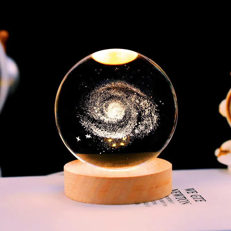 Boule de cristal d'astronome de la galAct, sculpture 3D, veilleuse, décoration de bureau en bois, cadeau de Noël