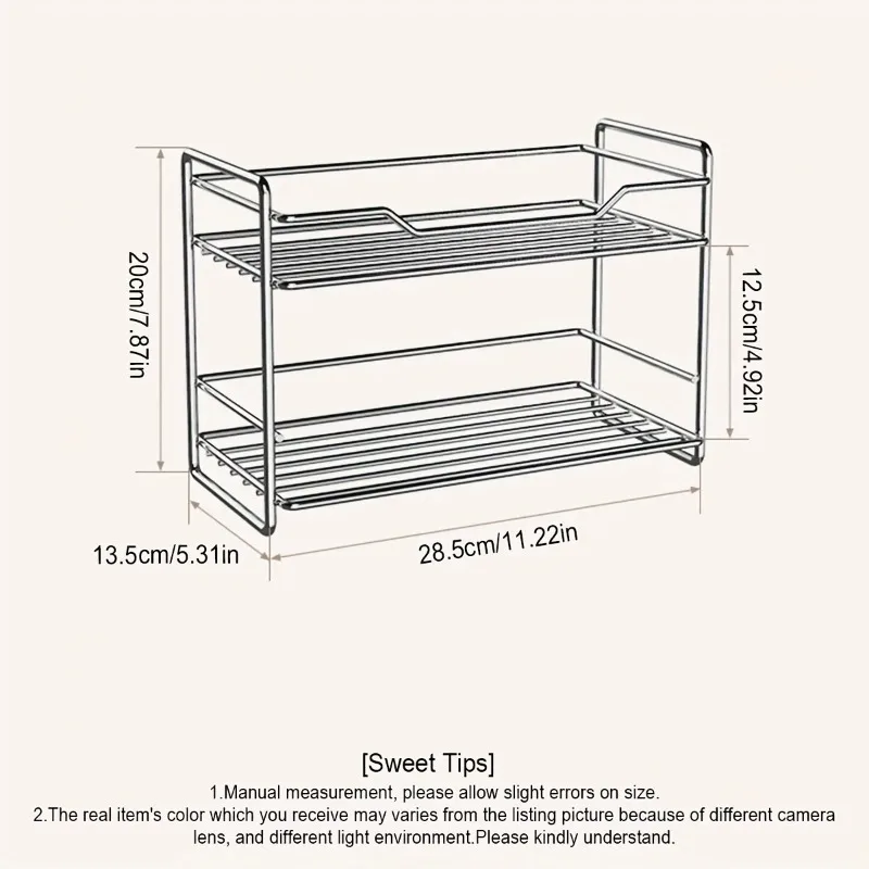 2 Tier Stainless Steel Kitchen Organizer Countertop Shelf, Seasoning Organizer, Modern Sturdy Spice Rack for Kitchen, Bathroom