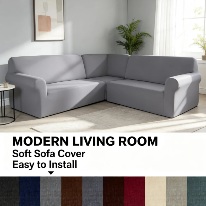 Stretch Sofa Cover L-Shaped Corner Slipcover Milk Silk Solid Color All-inclusive Couch Protector Washable Furniture Cover Home