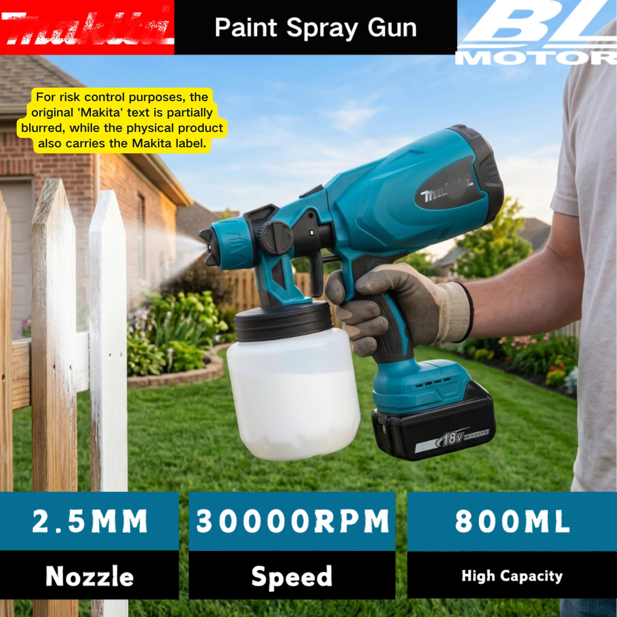 Makita 800ML Electric Spray Gun High Power Paint Sprayer for Auto And Household Use - Efficient Spraying Tool