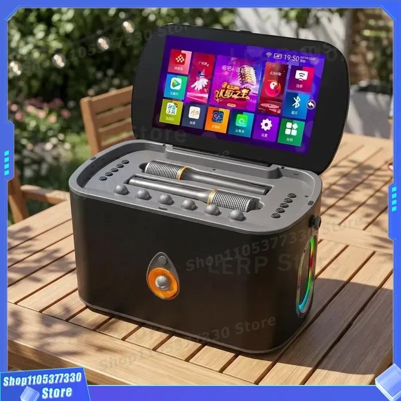Portable 12 Inch Touch Screen Karaoke Player ABS Bluetooth Speaker with Dual Microphones for Home KTV Outdoor Party Singing