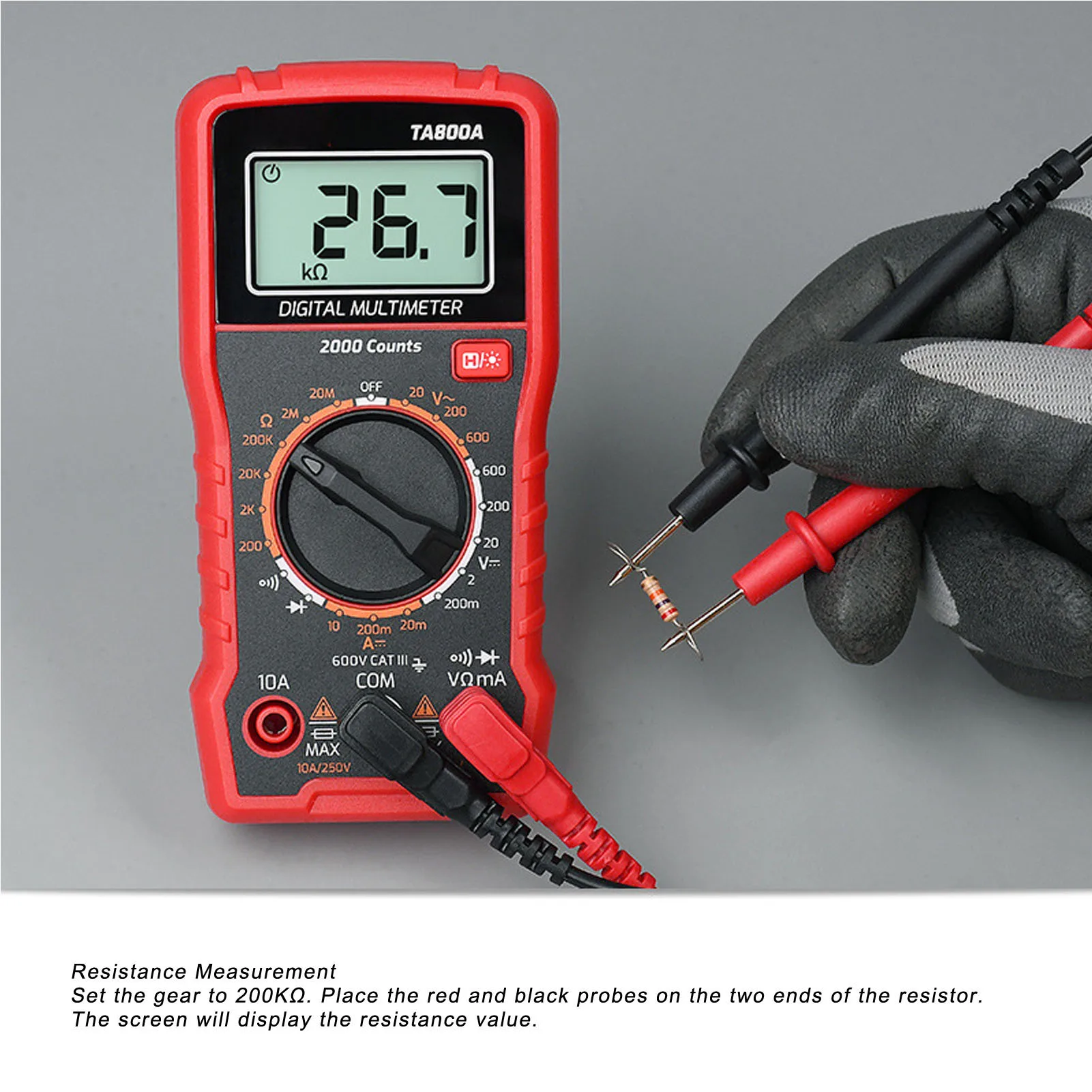 

Мультиметр TA800A с автоматическим выбором диапазона, 2000 измерений, для электромонтажных работ: измерение напряжения AC/DC, тока, сопротивления, проверка целостности цепи и NCV