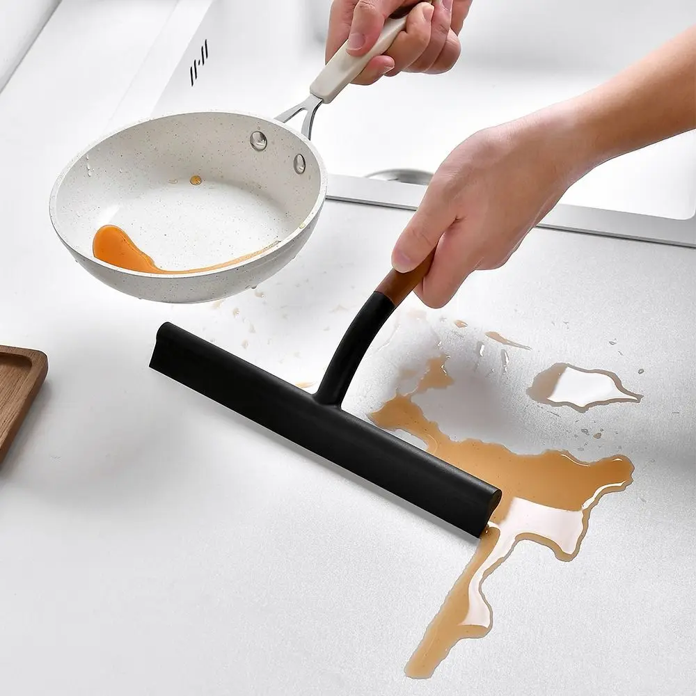 

Non-Scratch Kitchen Water Wiper Wooden Handle Soft Silicone Window Mirror Squeegee Durable Widen Glass Cleaning Tool Home