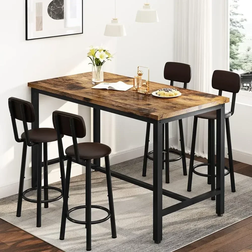 Industrial Wood Kitchen Dining Table Breakfast with Backrest 5 Pieces Home Kitchen Set Freight