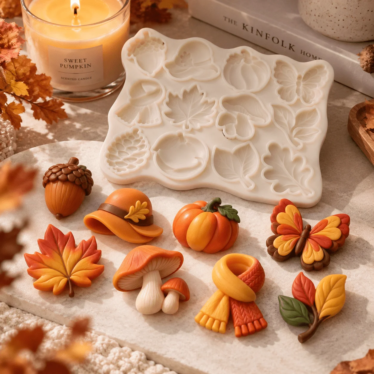 Autumn Silicone Resin Mold Maple Leaf Pumpkin Acorn Mushroom Butterfly for Resin Clay Candle Soap DIY Thanksgiving Decor