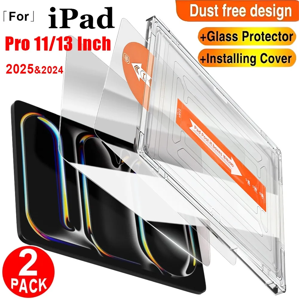 

1/2PACK Easy Install Tempered Glass for Apple iPad Pro 11 Inch 13 Inch 2025 2024 Screen Protector Film with Auto Alignment Kit