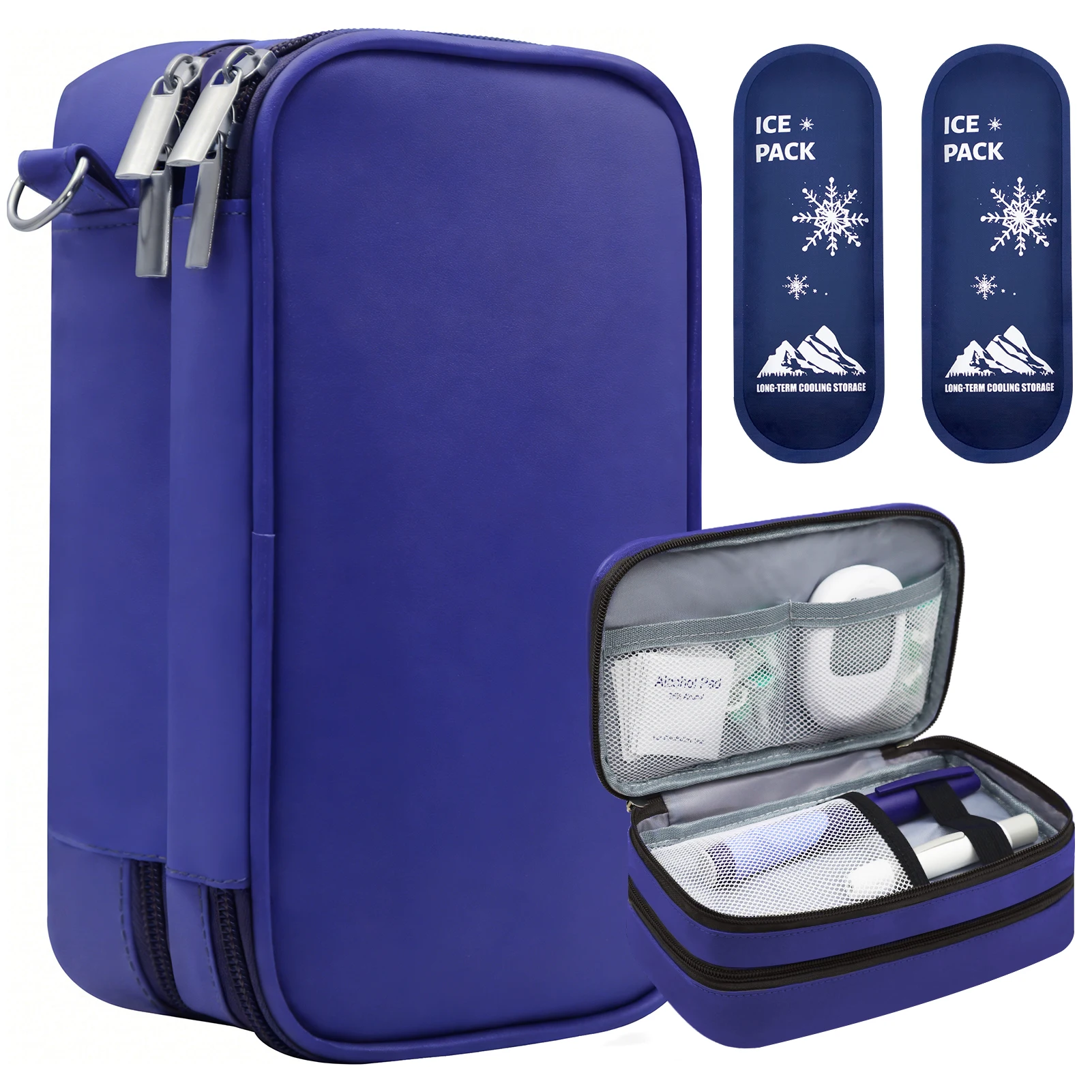 Royal Blue Diabetic Supplies Travel Case for Men, Single Layer/Double Layer Medical Storage Pouch for Insulin Pens, Bag Only