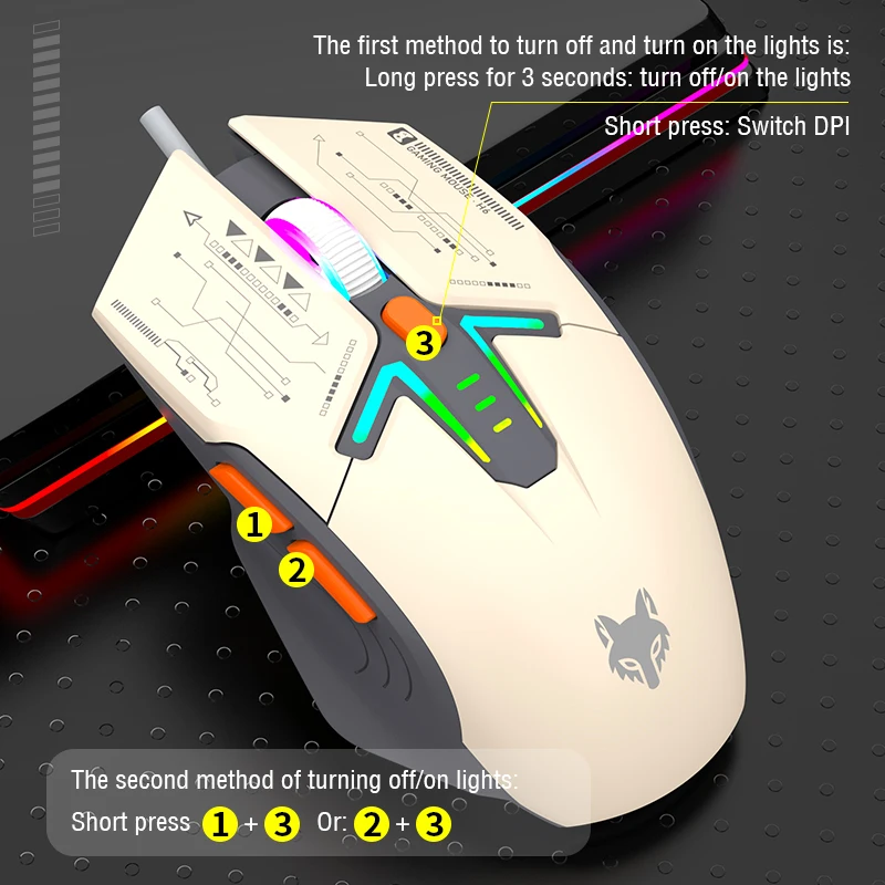 Mouse cablato H6 Effetto illuminazione RGB Mouse da gioco USB 3600 DPI desktop laptop ufficio