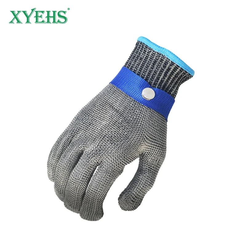 XYEHS-guante de malla de acero inoxidable nivel 5, resistente al corte de Metal con guante interior, dedo completo de grado alimenticio, anticorte, alta resistencia