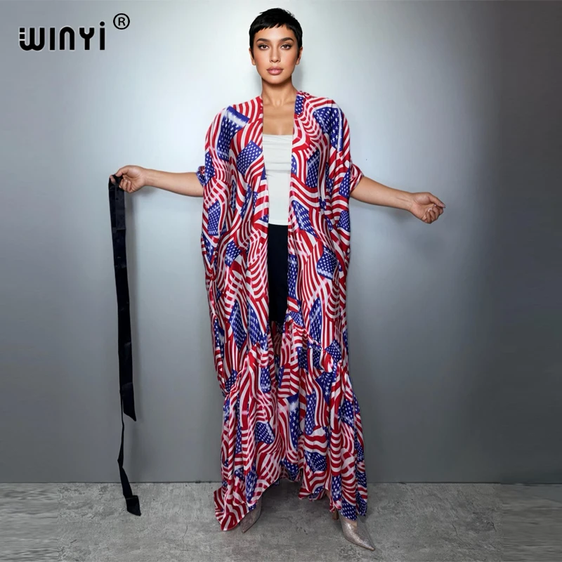 

WINYI Africa women kimono beach outfits women Swim Suit Cover up boho Cardigan Holiday coat fashion open front kaftan dress