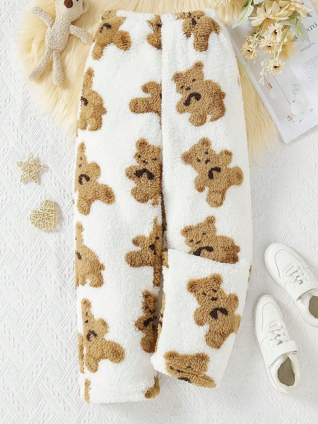 

Soft Fleece Bear Pattern Kids Lounge Pants for Girls and Boys