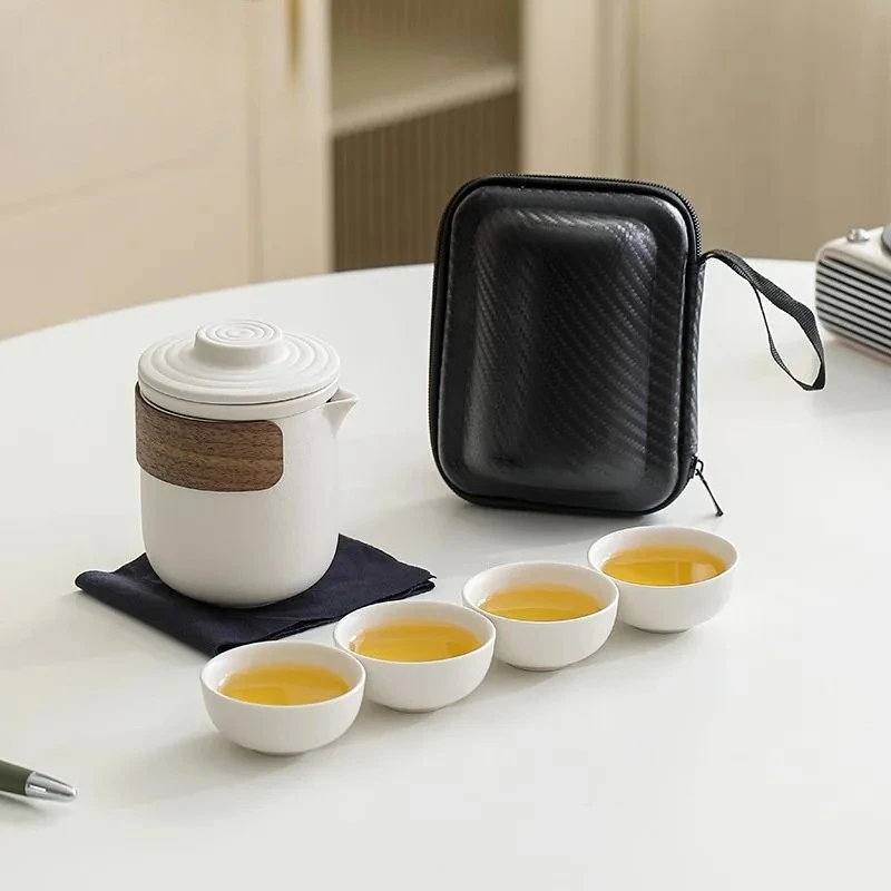 Portable Travel Tea Set Chinese Ceramic Teaware 1 Pot 4 Cups With Bag Travel Teacup Camping Porcelain Tea Bowl Cups Tea Ceremony