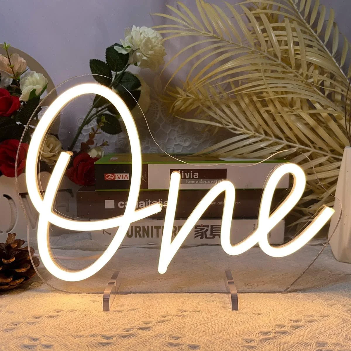 One Year Old Birthday Table Number Neon Sign Desk Lamp Night Light Wedding Letter LED Neon Sign Wedding Table Decorations