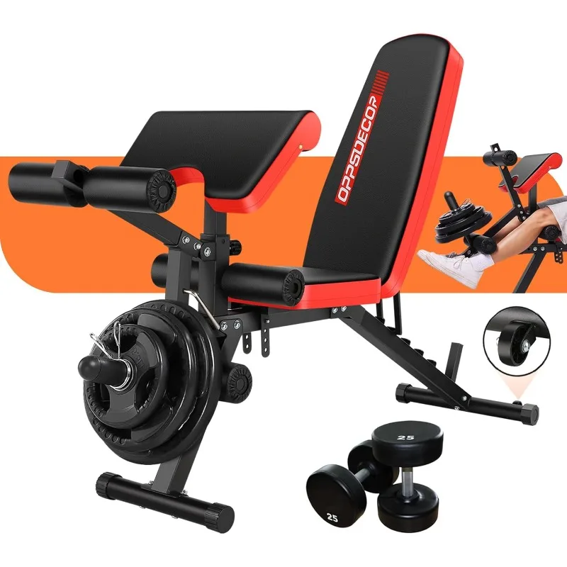 

Adjustable Weight Bench with Leg Extension, Leg Curl - 800 LBS Heavy Duty Workout Bench for Home Gym - Preacher Curl,