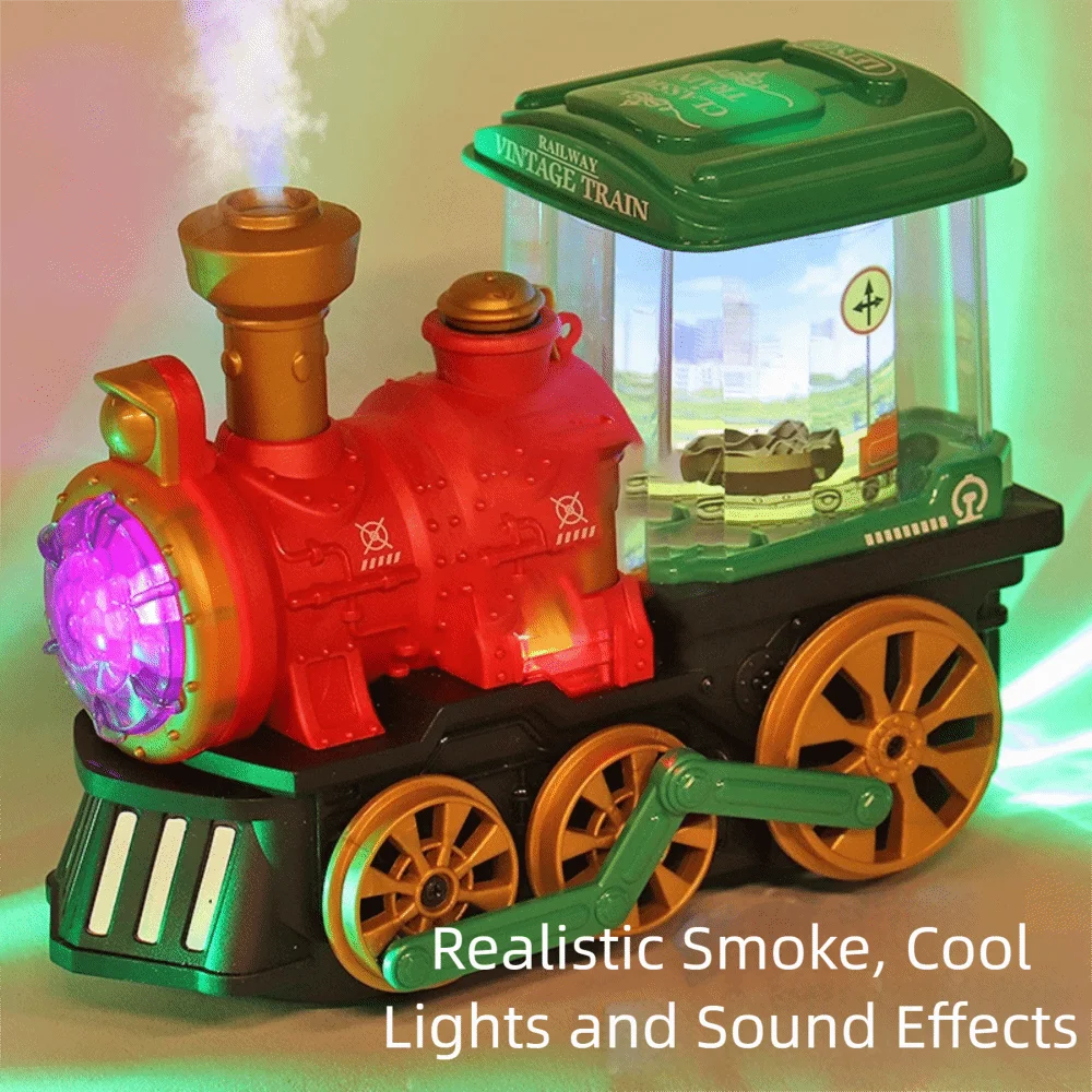 Cute Vintage Locomotive Electric Steam Train Sounding Rotating Lights Spray Train Simulation Steam Educational Early Learning