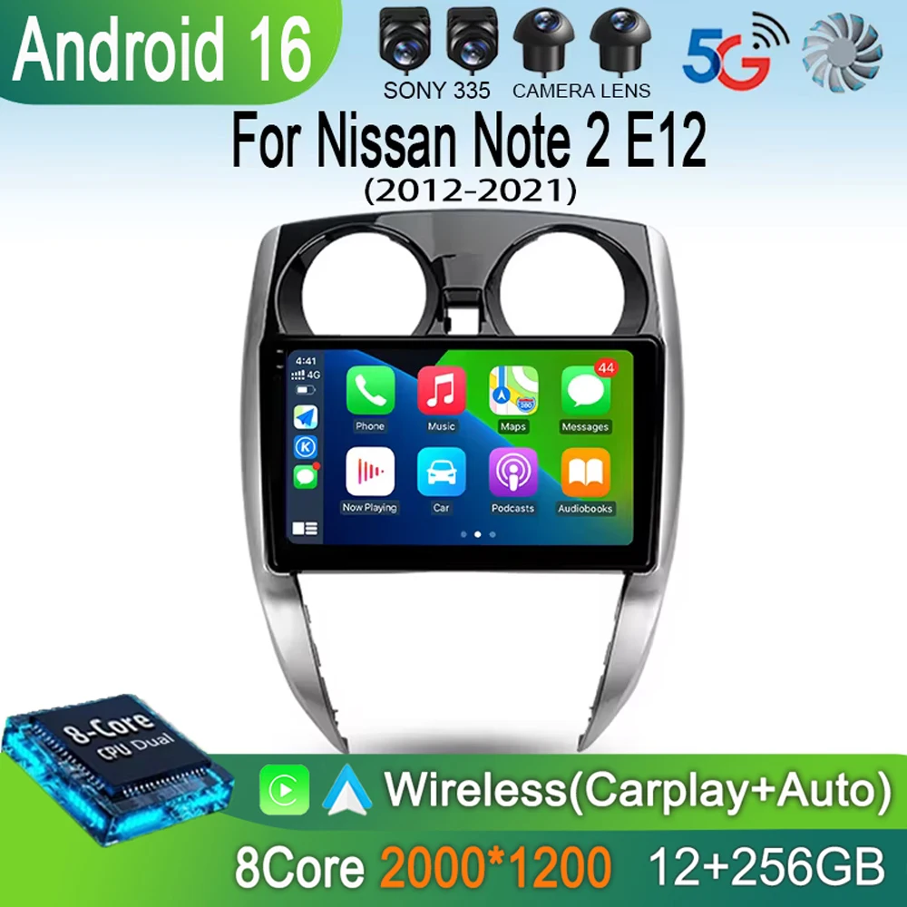 Car Radio Android 16 Carplay Auto For Nissan Note 2 E12 2012-2021 Multimedia Video Player GPS Navigation WIFI 4G DSP Stereo DSP