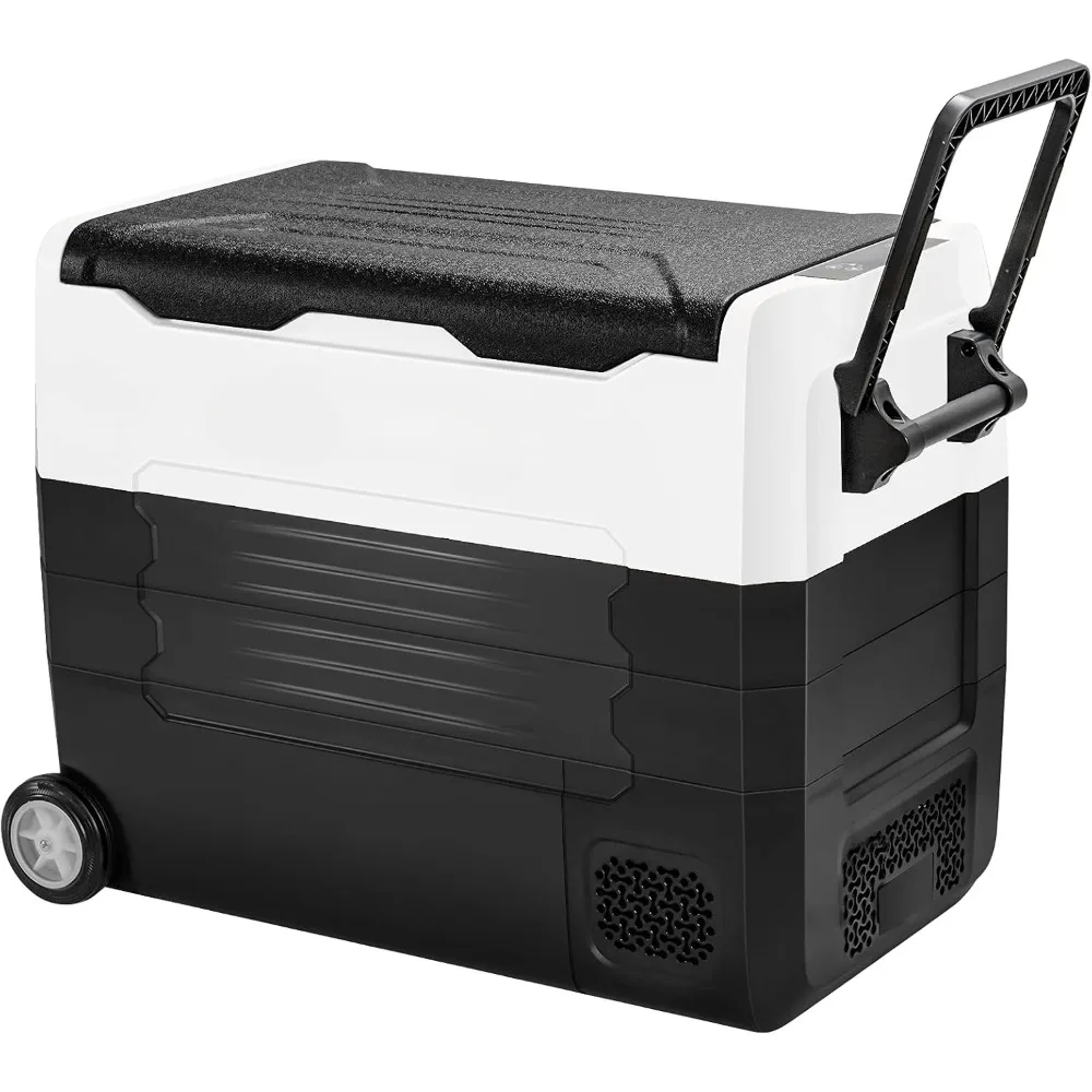 

Car refrigerator with wheels, 58 quart dual zone electric cooler, equipped with 12V/24V DC, 100-240V AC, -4 ° F to 50 ° F