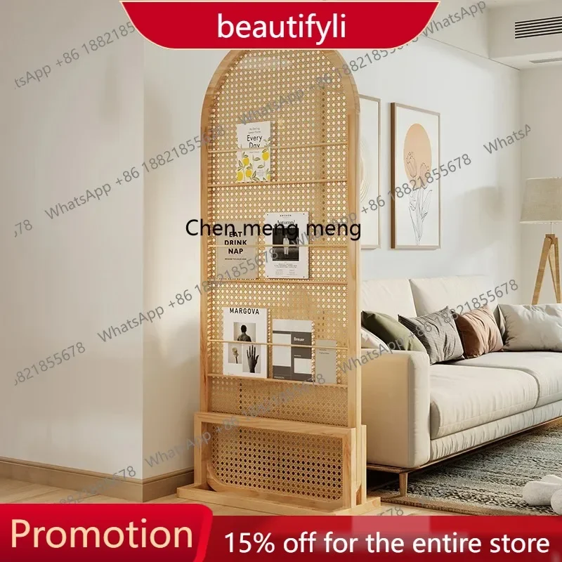 Q181 French retro solid wood rattan screen partition block entry front door porch rack