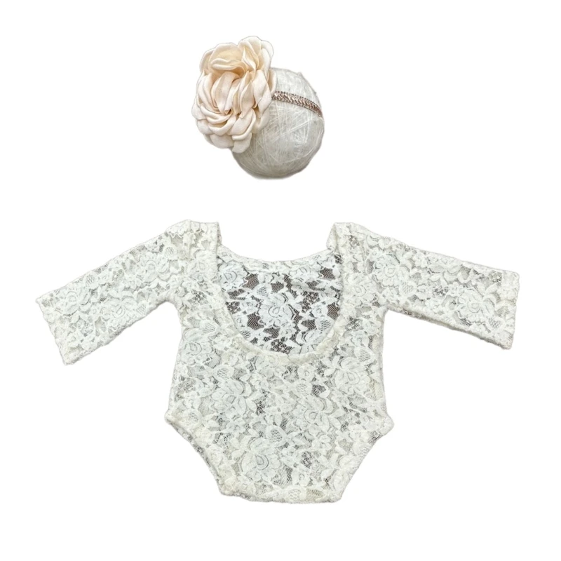 Baby Girls 2 Pieces Set Photography Clothing Including Stretch Cotton Romper & Sparkling Headpiece Flower Headwear Props