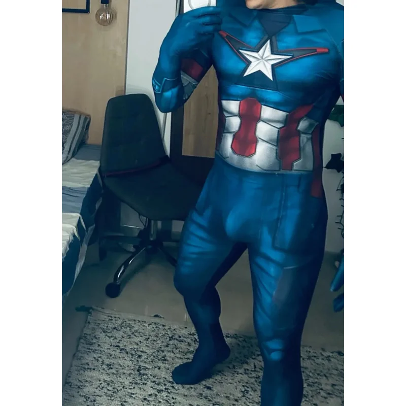 

Captain America Costume for Adults and Children, Superhero Zentai Jumpsuit for Halloween Party