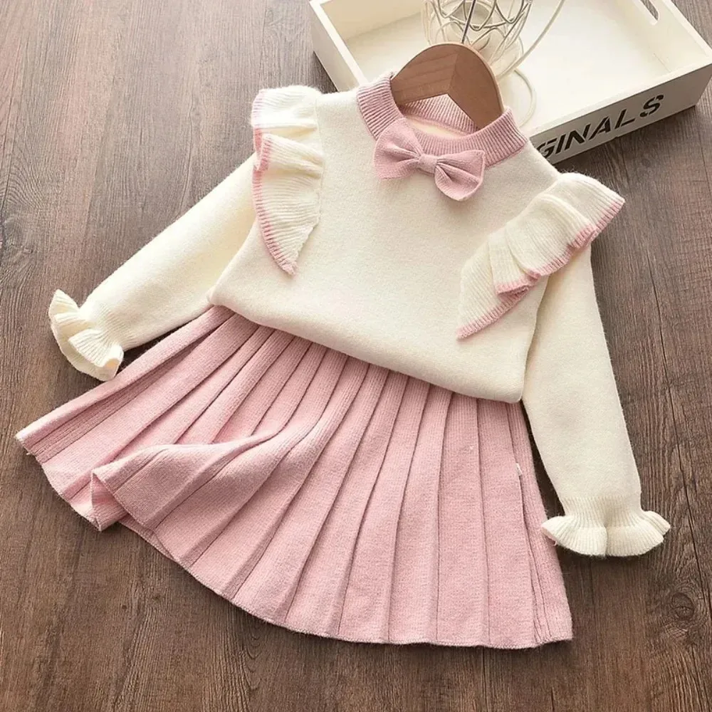 Bär Führer lässig Mädchen Kleid Stricken Kinder Anzug Winter lange Ärmel Prinzessin Top und Rock 2 stücke Outfits Pullover Kinder kleidung