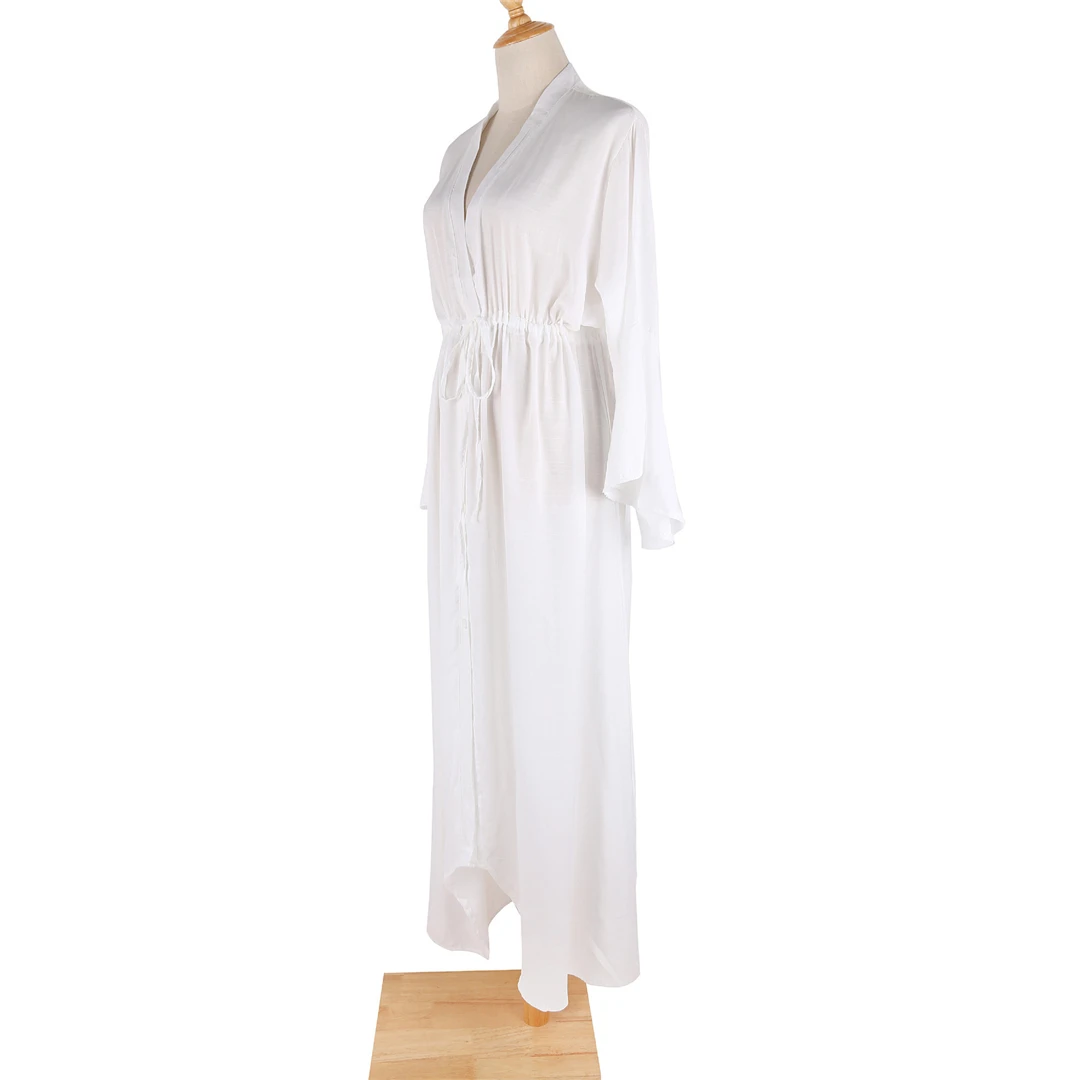 Neues, verführerisches, langes Maxikleid für den Strand, Damen-Strandkleid, Tunika, Pareo, weißes Kleid mit V-Ausschnitt, Robe, Strandbekleidung, Bikini-Strandkleid V2623 – Detail 22