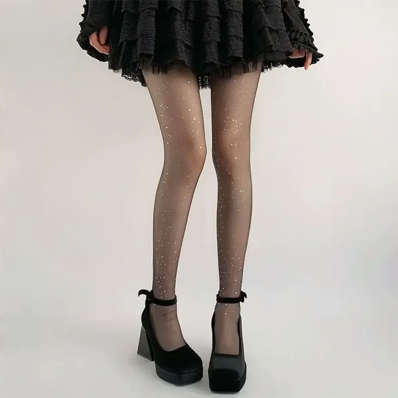 Sexy Glänzende Pailletten Damen Transparente Elastische Strumpfhosen Lange Beine Koreanischer Y2K Stil Schwarze Hautfarbene Damen-Strumpfhosen Glitzernde Medias – Detail 10